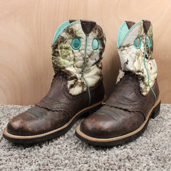 Ariat Fatbaby Cowgirl Boots Womans 9.5B Brown White Camouflaged Leather Western - Picture 4 of 11